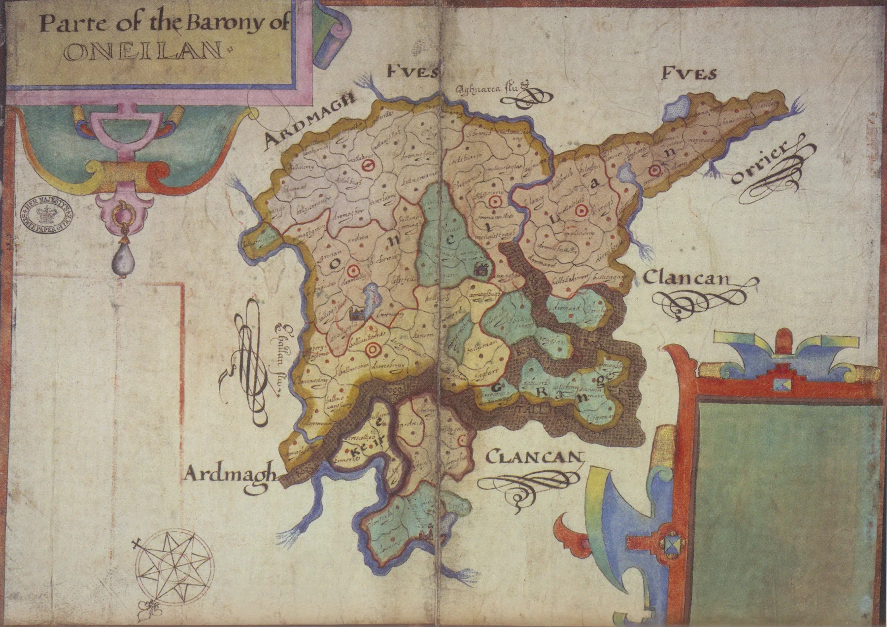 Josias Bodley’s 1609 map of Oneilland, County Armagh, made during the Ulster survey — direct visual evidence of the surveying process.