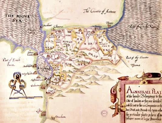 Thomas Raven’s 1622 map of County Londonderry estates allotted to London livery companies — representative evidence of the landscape scrutinised by plantation inquiries.