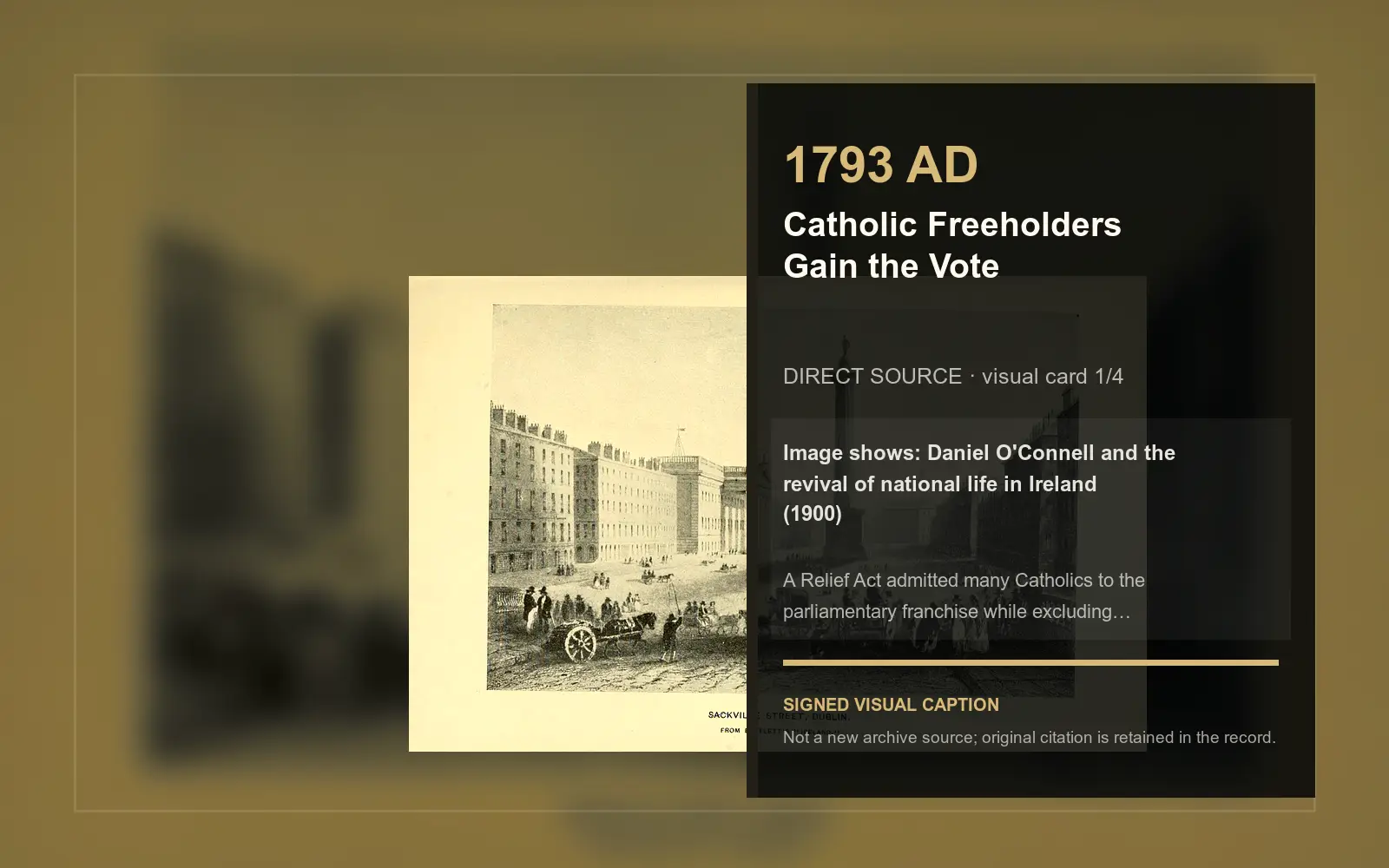 Daniel O'Connell and the revival of national life in Ireland (1900) — direct archive visual. Event-specific signed card derived from the cited source.
