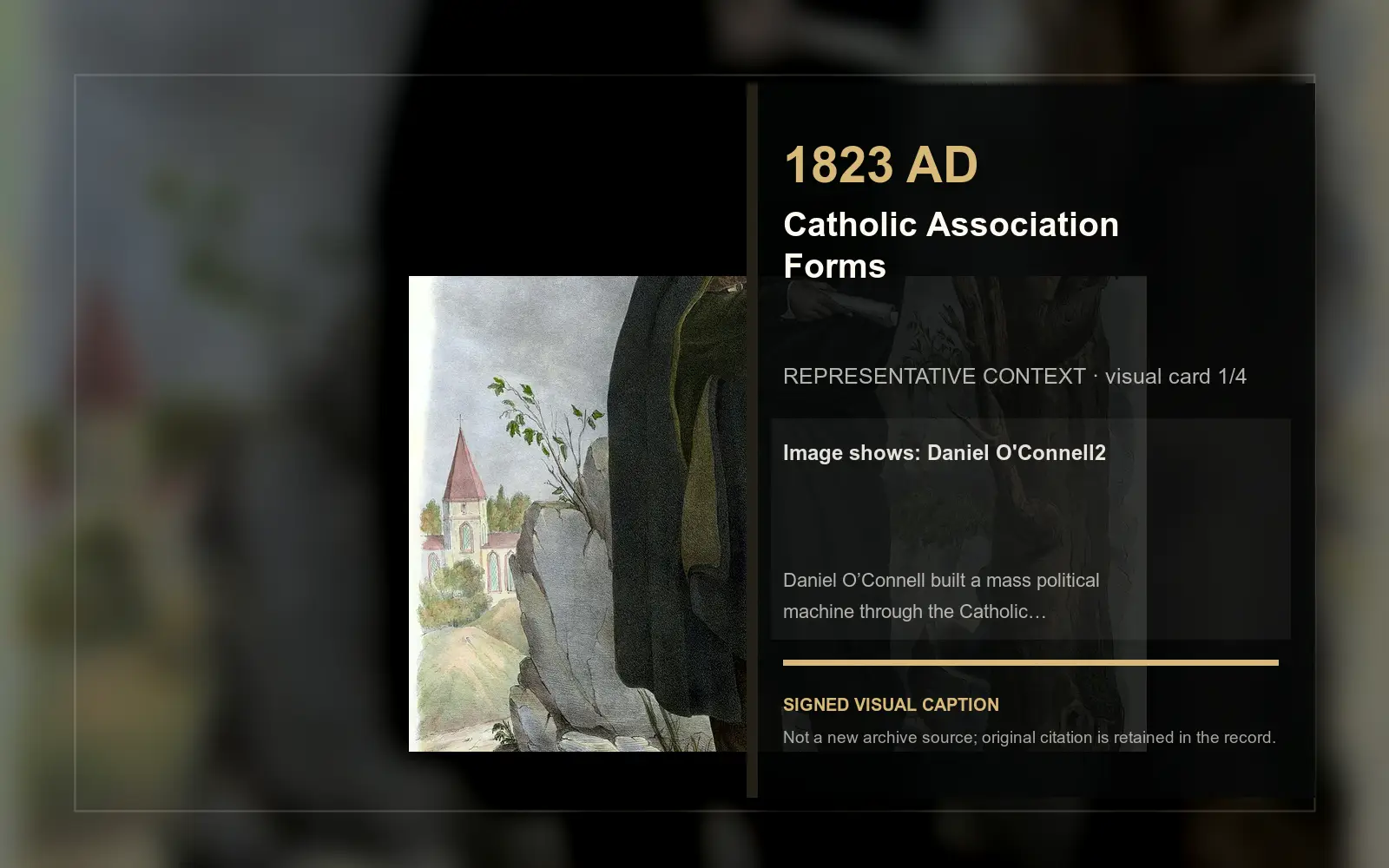 Daniel O'Connell2 — representative context visual. Event-specific signed card derived from the cited source.