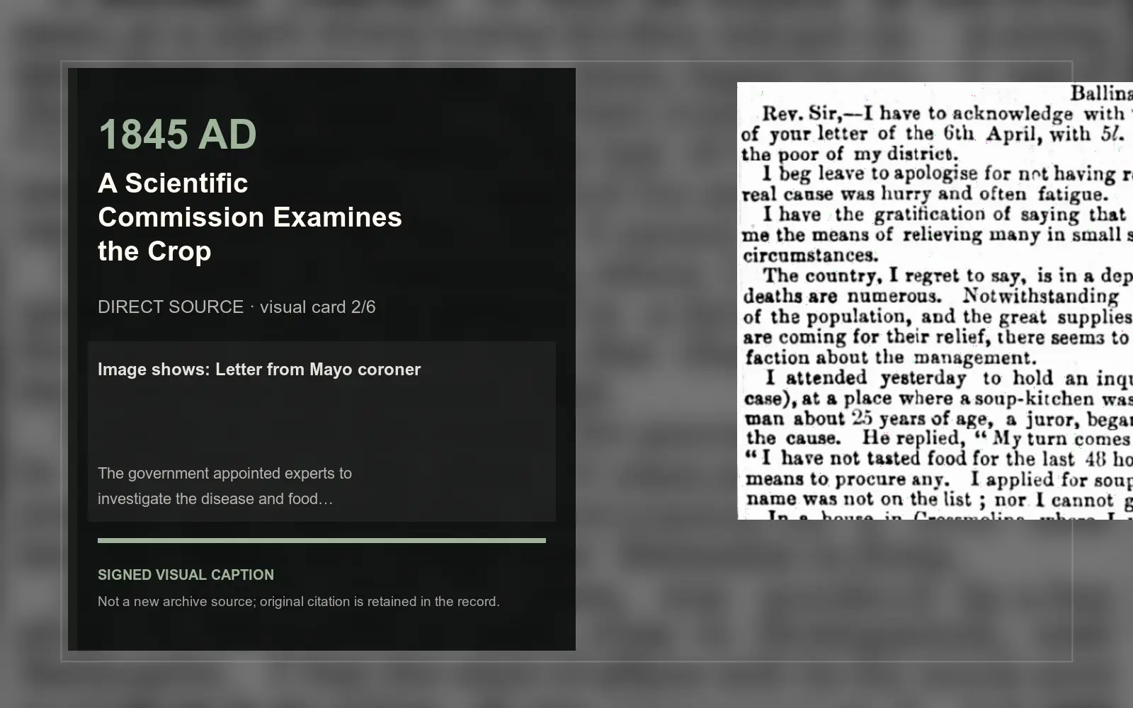 Letter from Mayo coroner — direct archive visual. Event-specific signed card derived from the cited source.