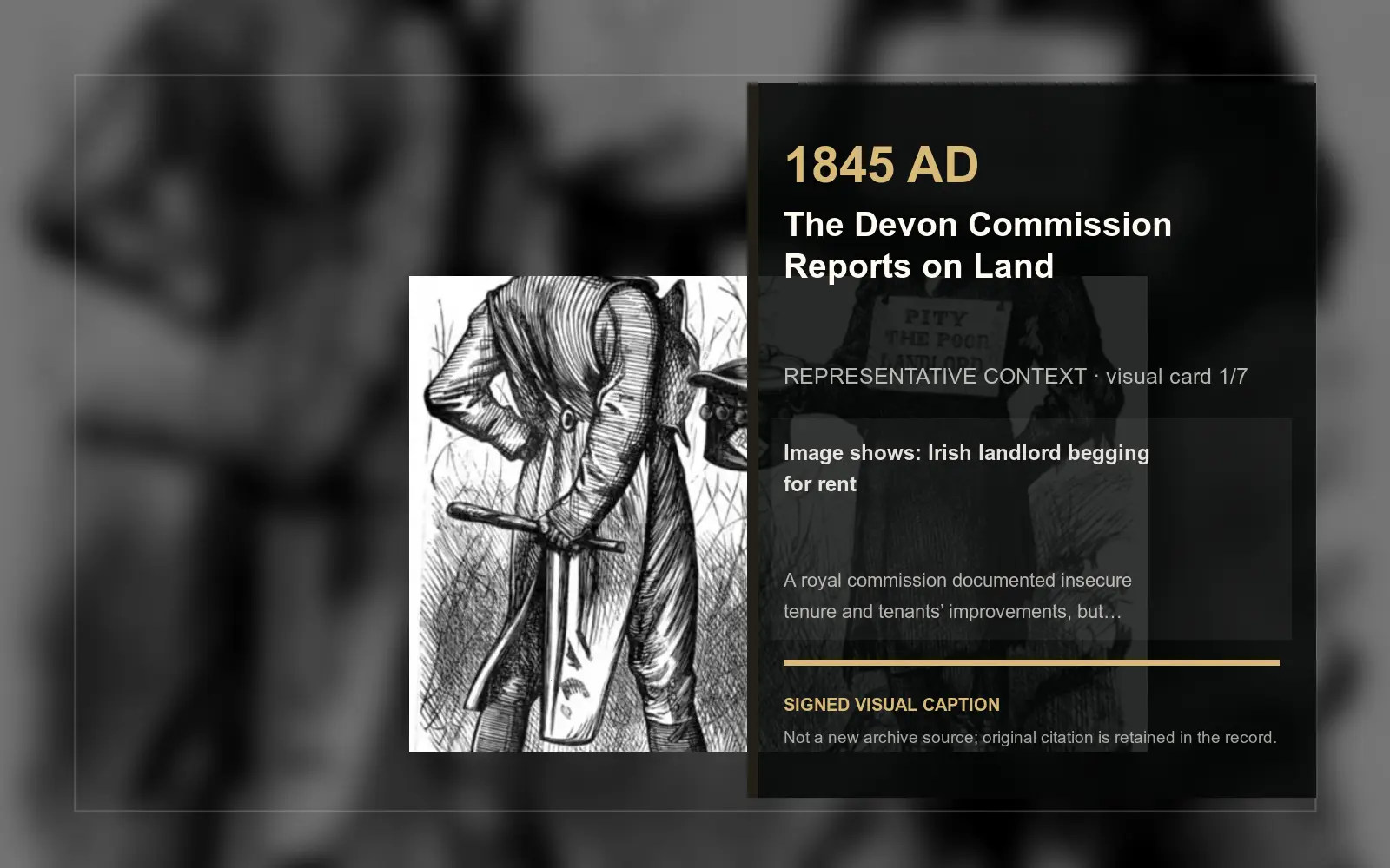 Irish landlord begging for rent — representative context visual. Event-specific signed card derived from the cited source.