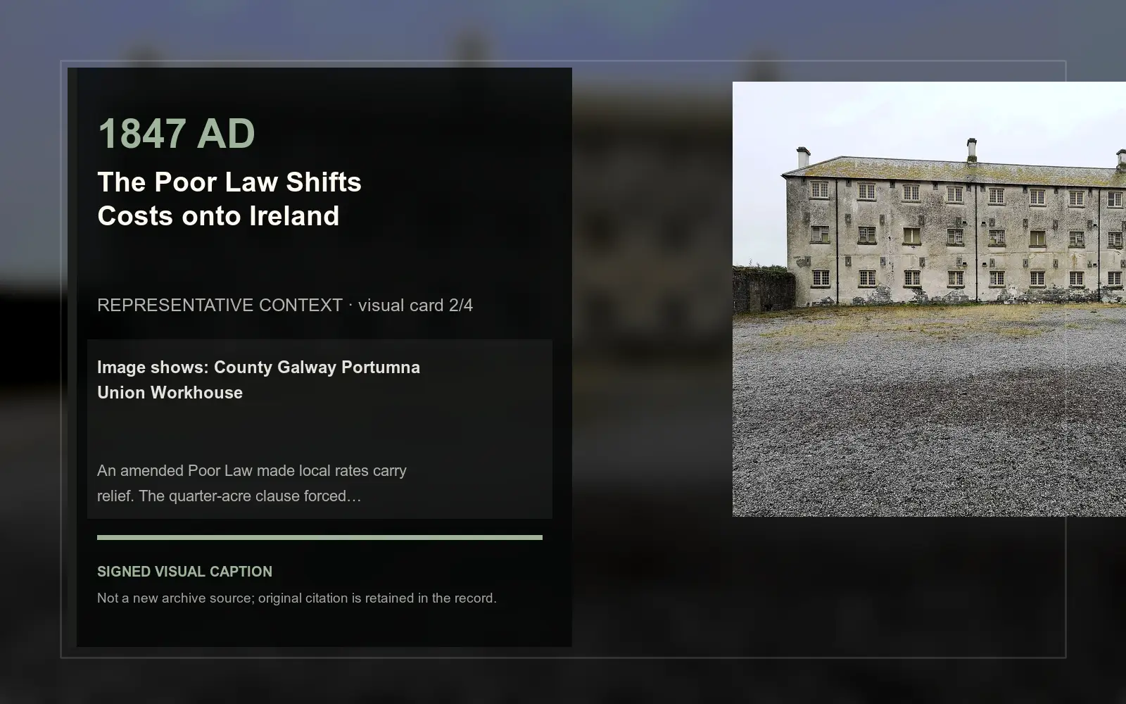 County Galway Portumna Union Workhouse — representative context visual. Event-specific signed card derived from the cited source.