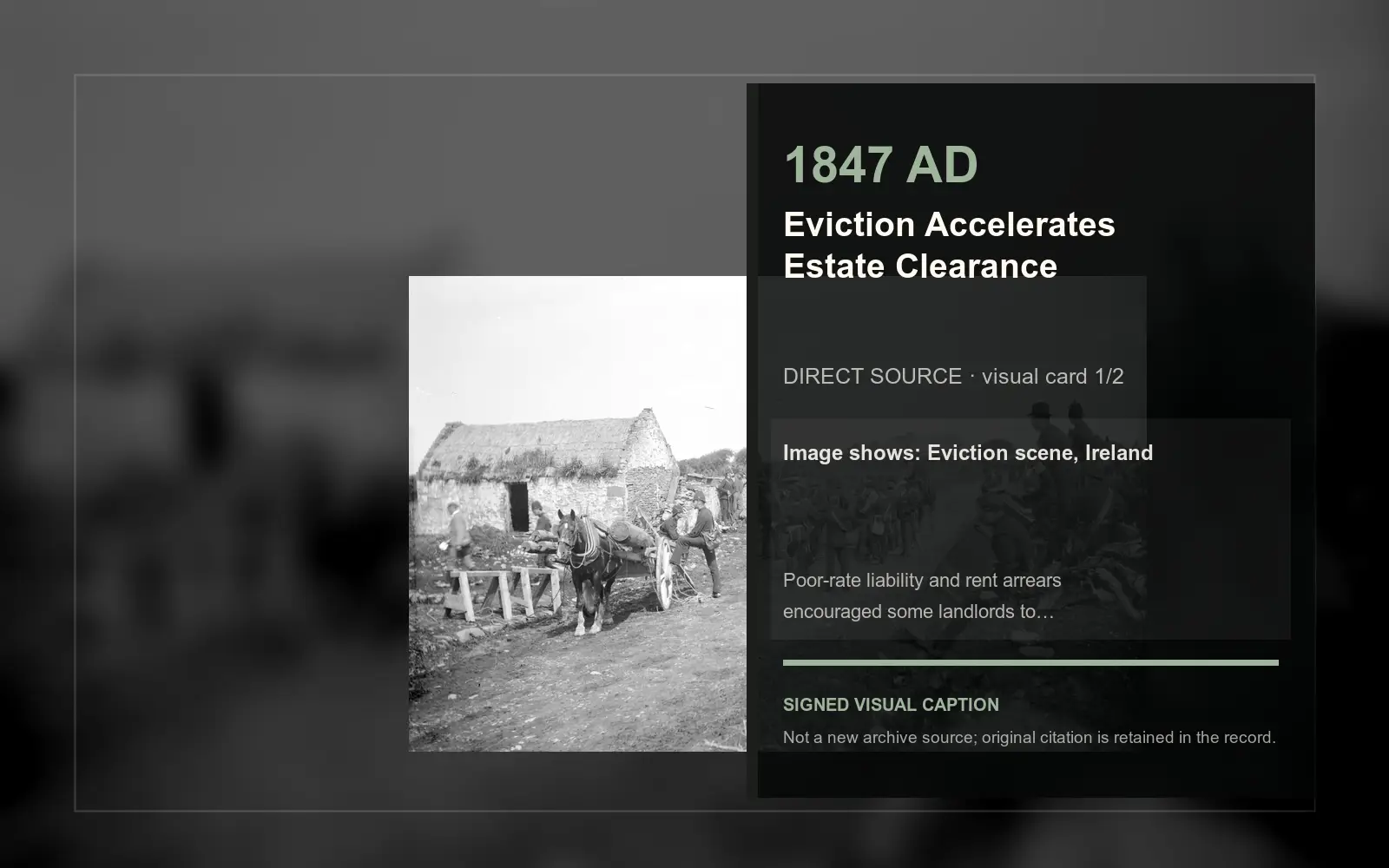 Eviction scene, Ireland — direct archive visual. Event-specific signed card derived from the cited source.
