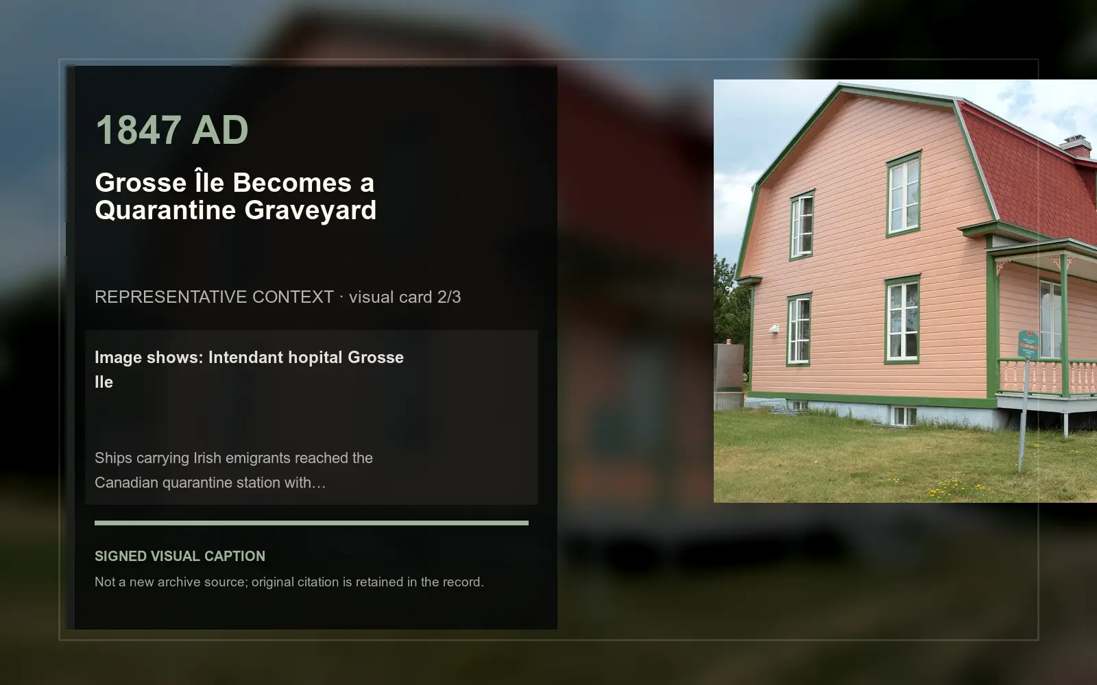 Intendant hopital Grosse Ile — representative context visual. Event-specific signed card derived from the cited source.