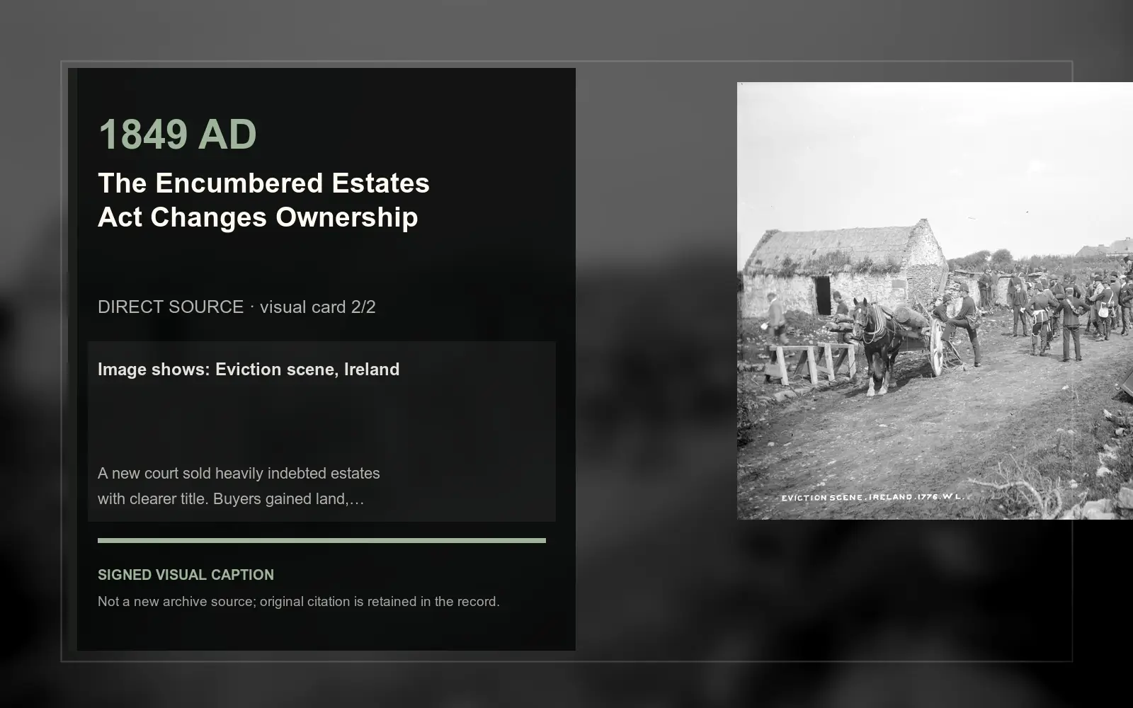 Eviction scene, Ireland — direct archive visual. Event-specific signed card derived from the cited source.