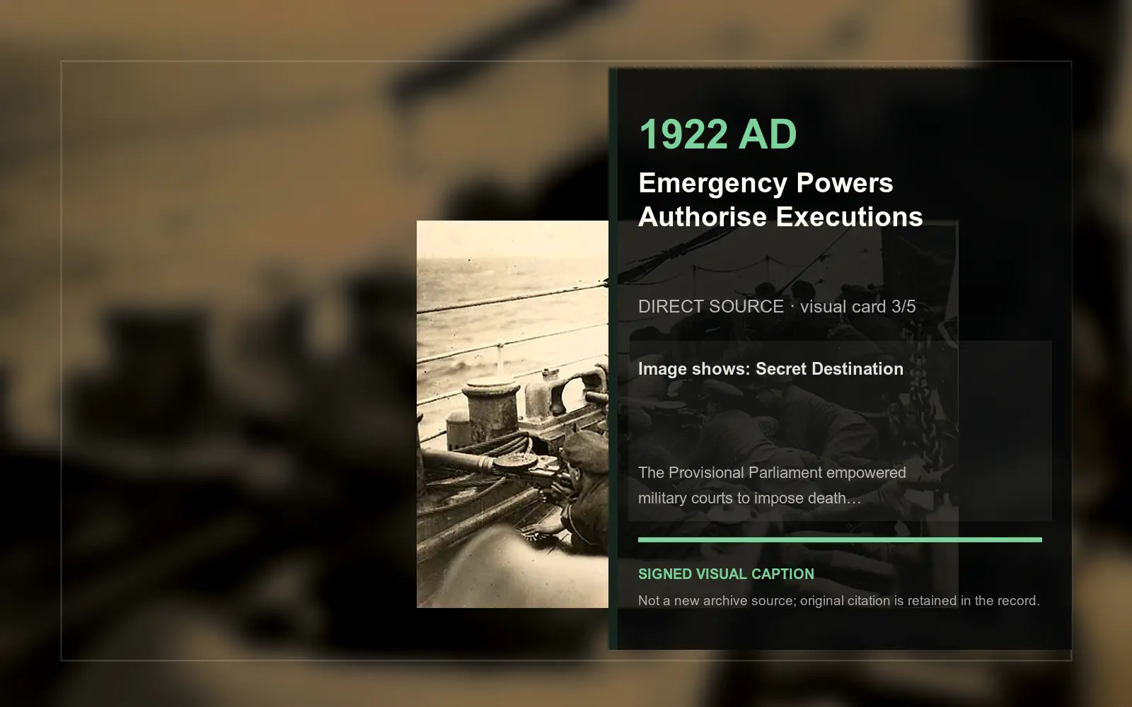 Secret Destination — direct archive visual. Event-specific signed card derived from the cited source.